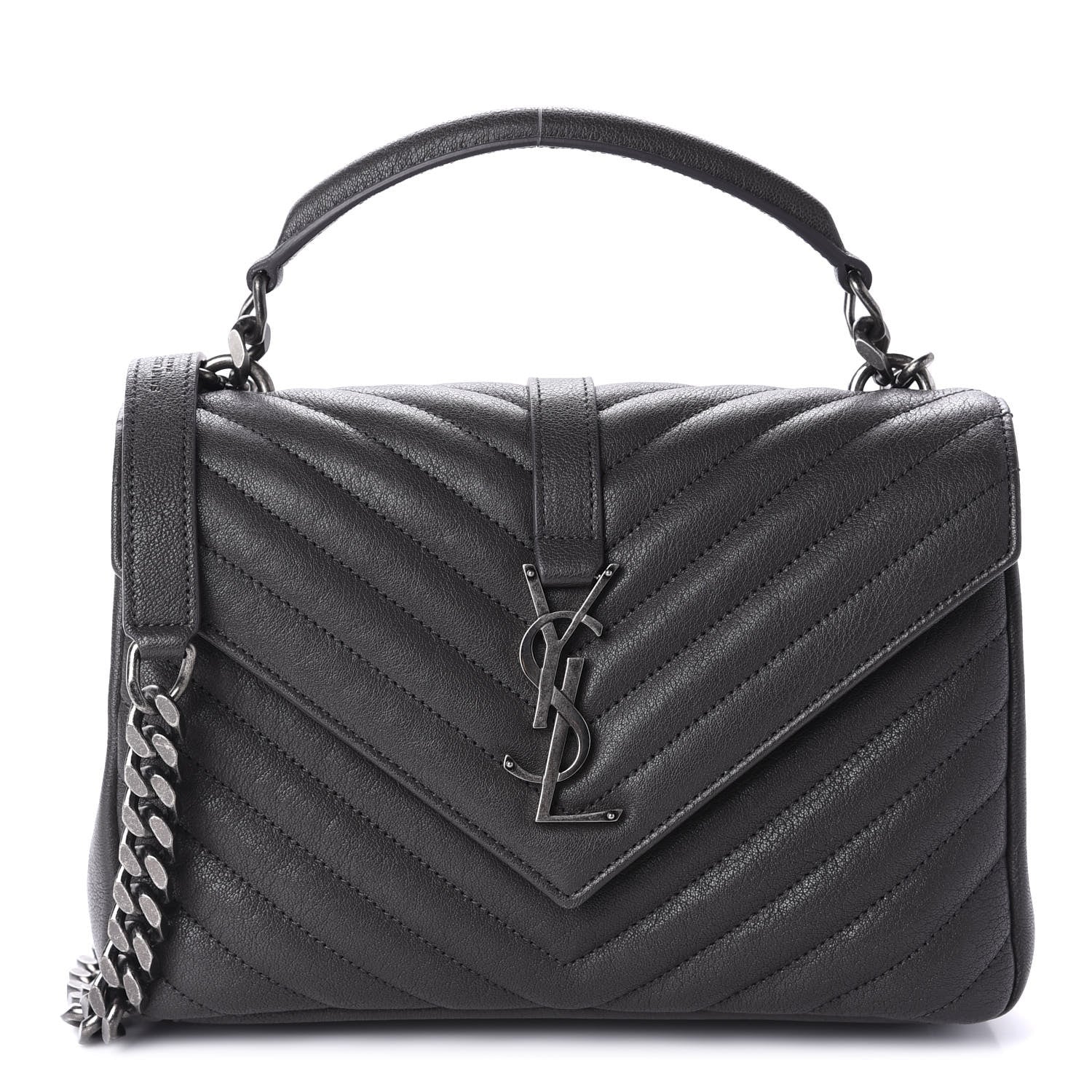 Saint Laurent Sheepskin Matelasse Chevron Monogram Medium College Bag Light Coal 1 of 12