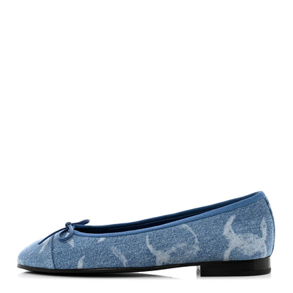 Chanel Denim Printed CC Cap Toe Ballerina Flats 36 Light Blue White 1 of 16