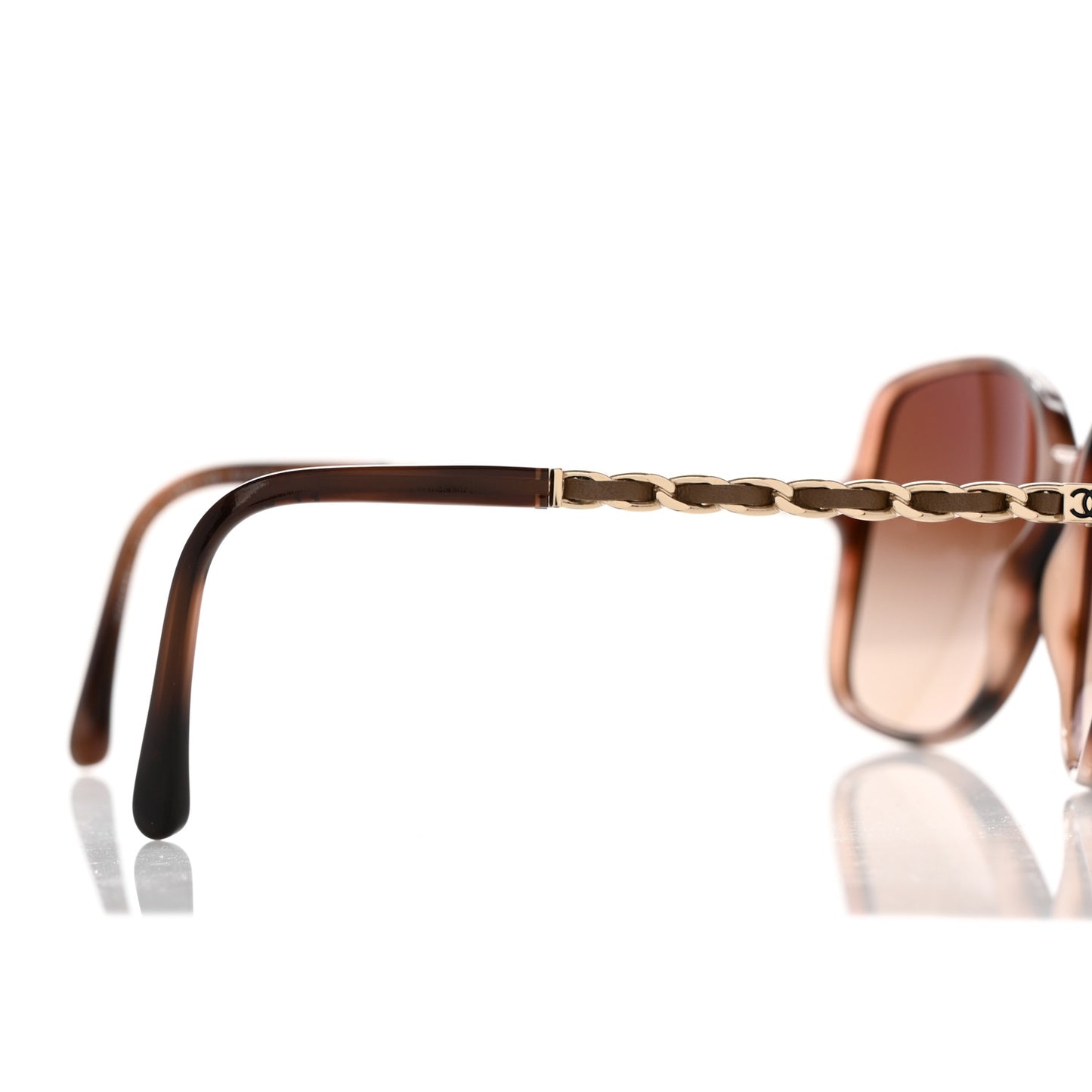 Acetate Metal Lambskin Chain Square Sunglasses 5210-Q Brown
