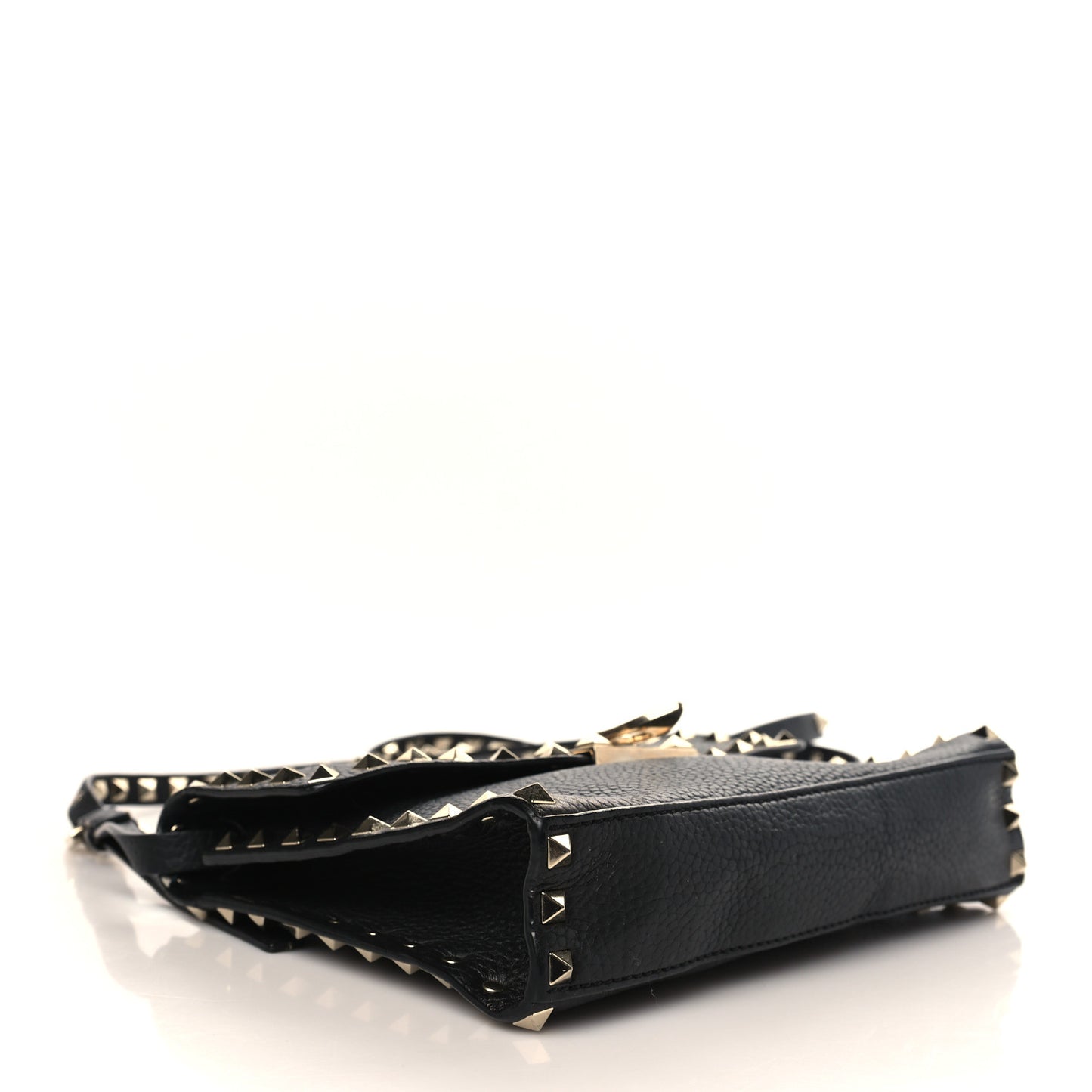 Pebbled Calfskin Medium Rockstud Flip Lock Crossbody Bag Black