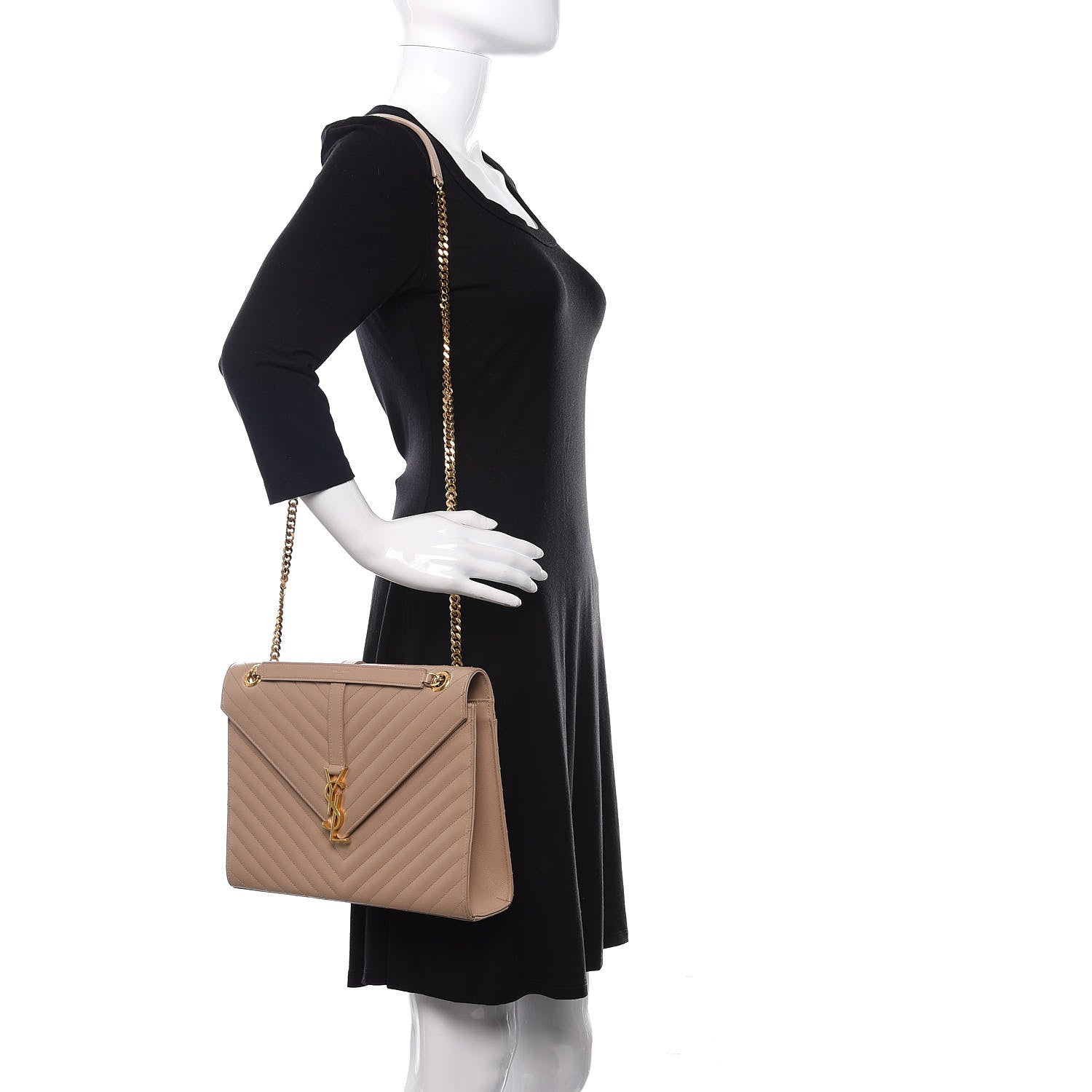 Saint Laurent Grain De Poudre Matelasse Chevron Large Monogram Satchel Dark Beige 2 of 10