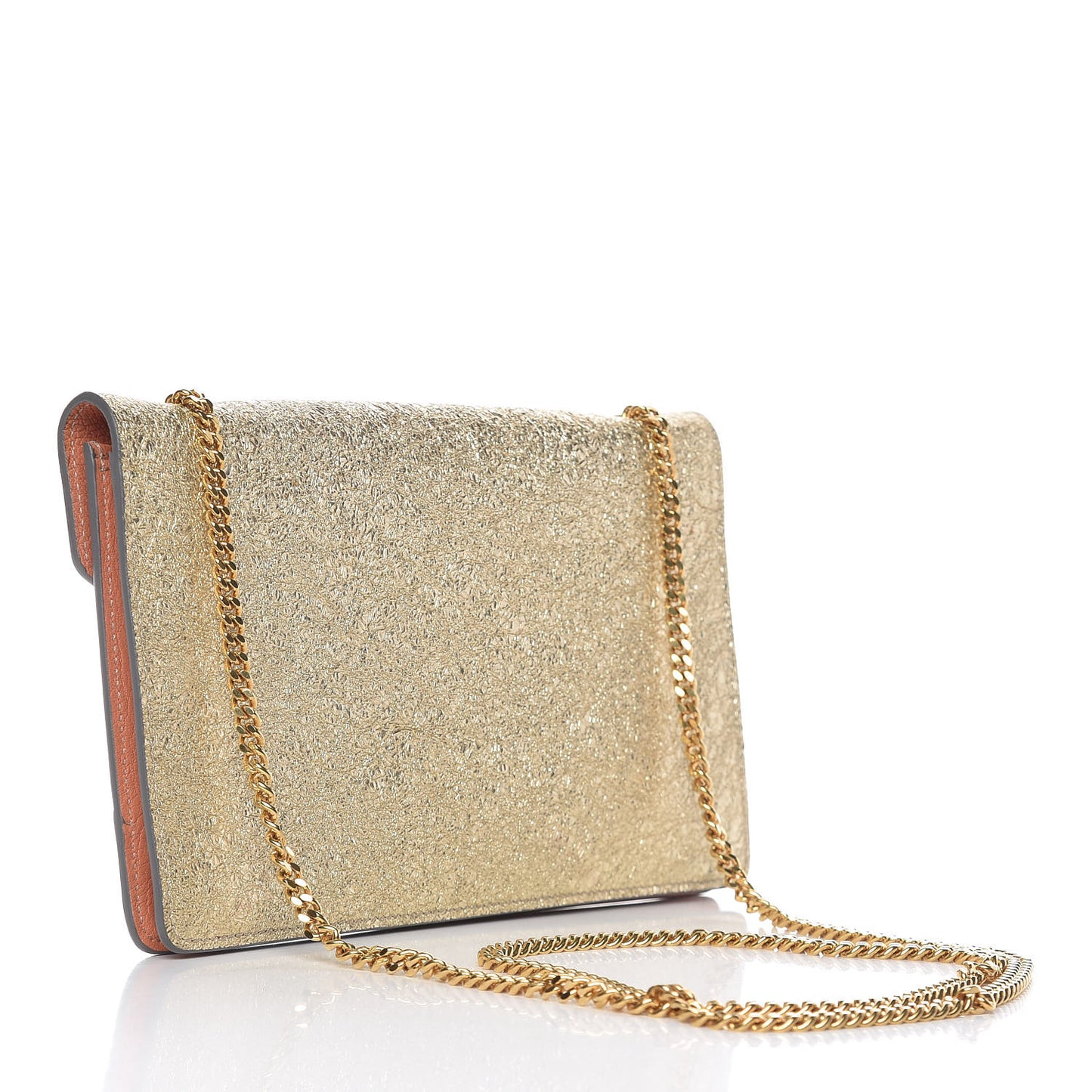 Metallic Calfskin Patchwork Chain Wallet Blush Nude