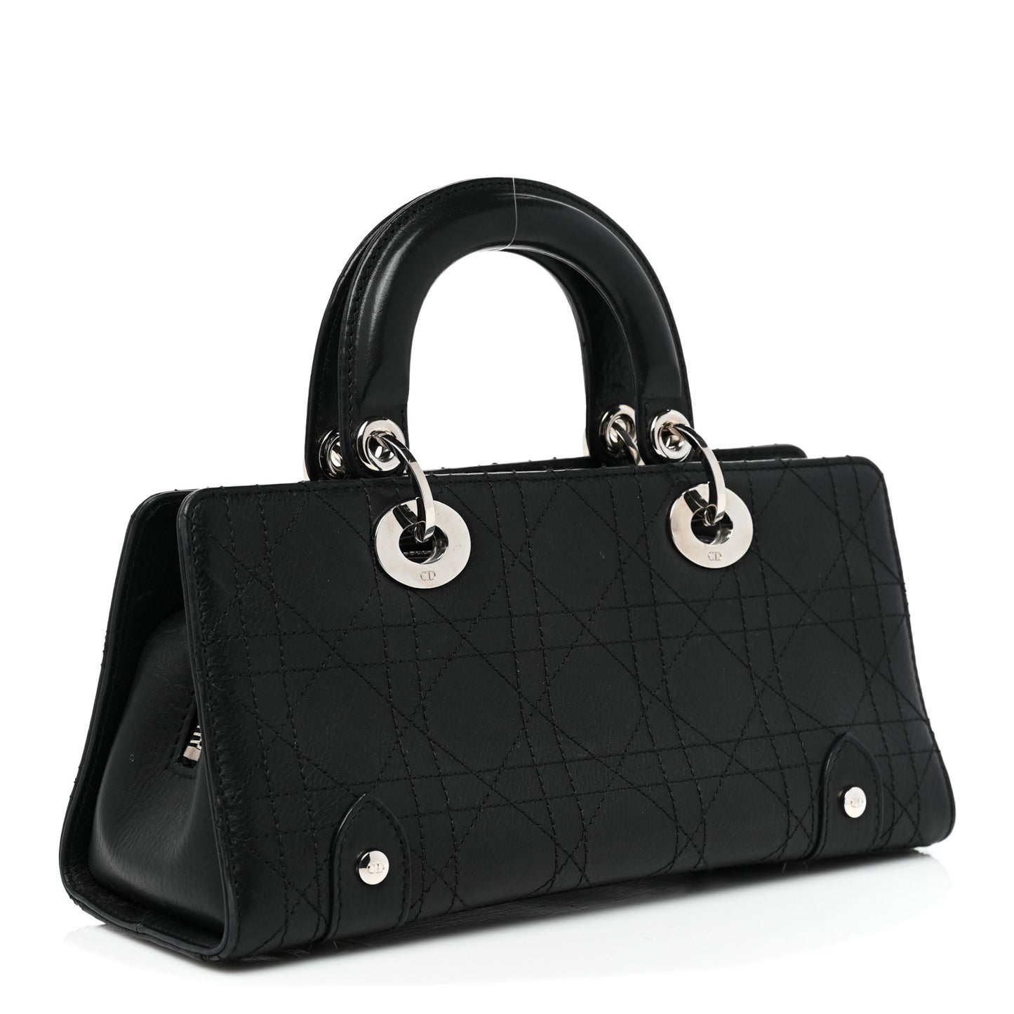 Calfskin Cannage Stitched Small Lady East West Lady Dior Black