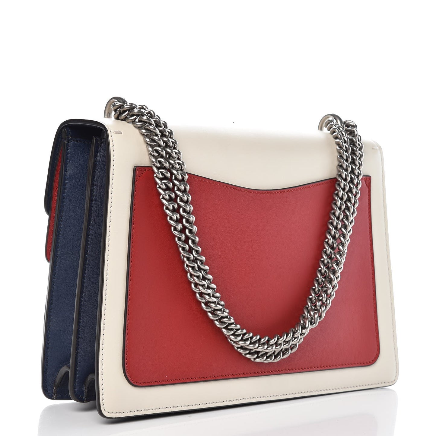 Calfskin Panther Embroidered Medium Dionysus Shoulder Bag White Blue Hibiscus Red