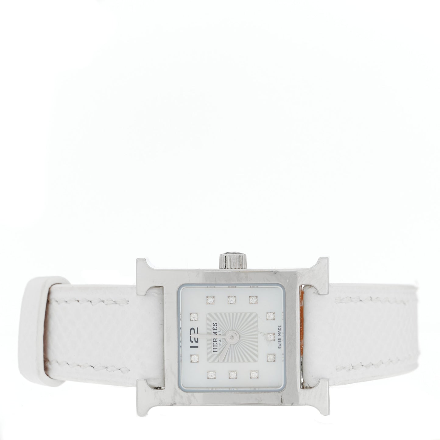 Stainless Steel Epsom Diamond Mother of Pearl 17.2mm Heure H Hour Quartz Watch Blanc