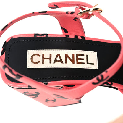 Chanel Lambskin Printed CC Sandals 39 Pink Black 7 of 9