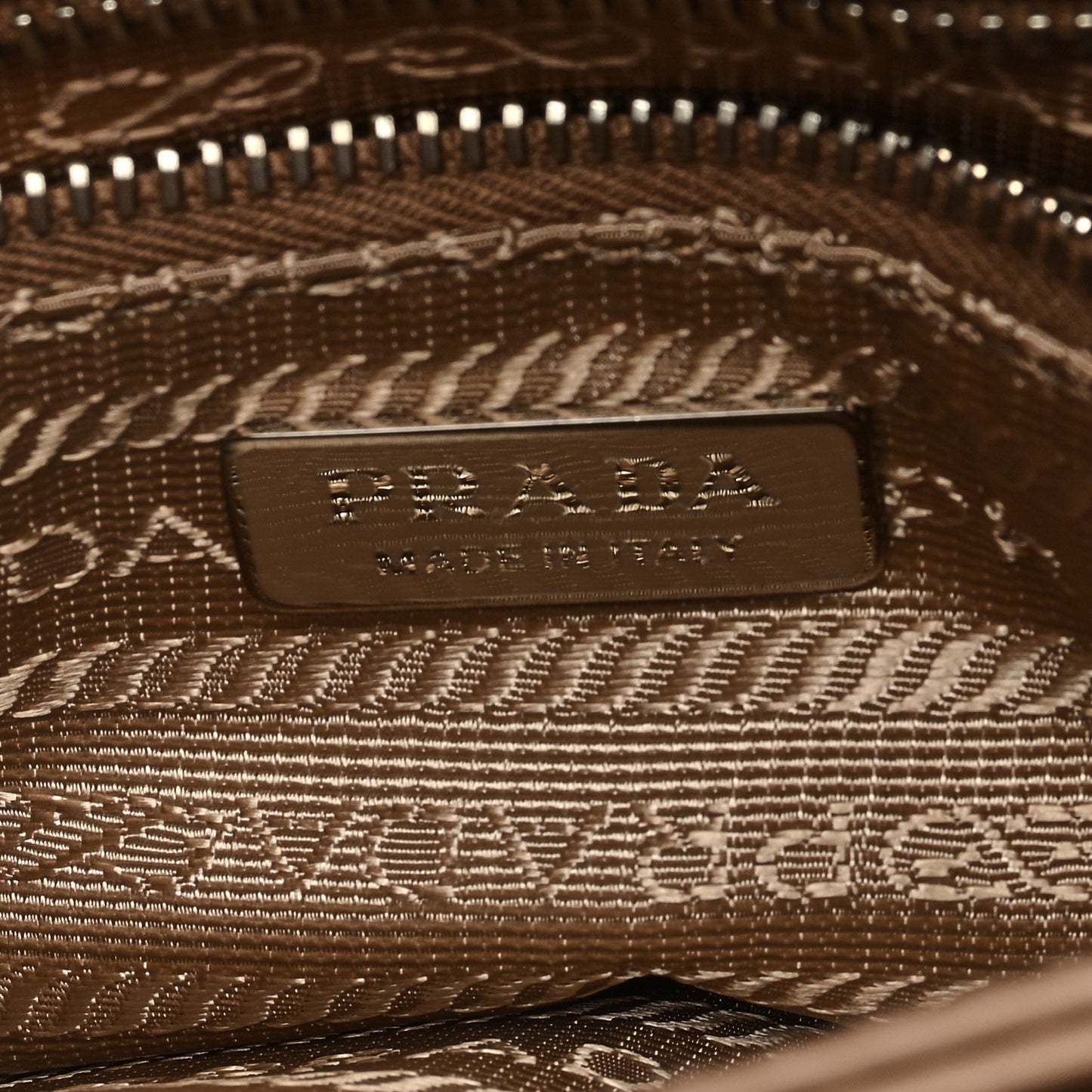 Saffiano Tessuto Nylon Metal Triangle Logo Chain Flap Crossbody Bag Cammeo