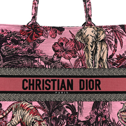 Christian Dior Canvas Embroidered Large Toile de Jouy Voyage Book Tote Fuchsia Multicolor 8 of 12