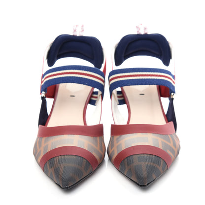 Fendi Technical Mesh FF Colibri 55mm Slingback Pumps 38 Tobacco Moro Zaffiro Ciliegia Rosso 2 of 10