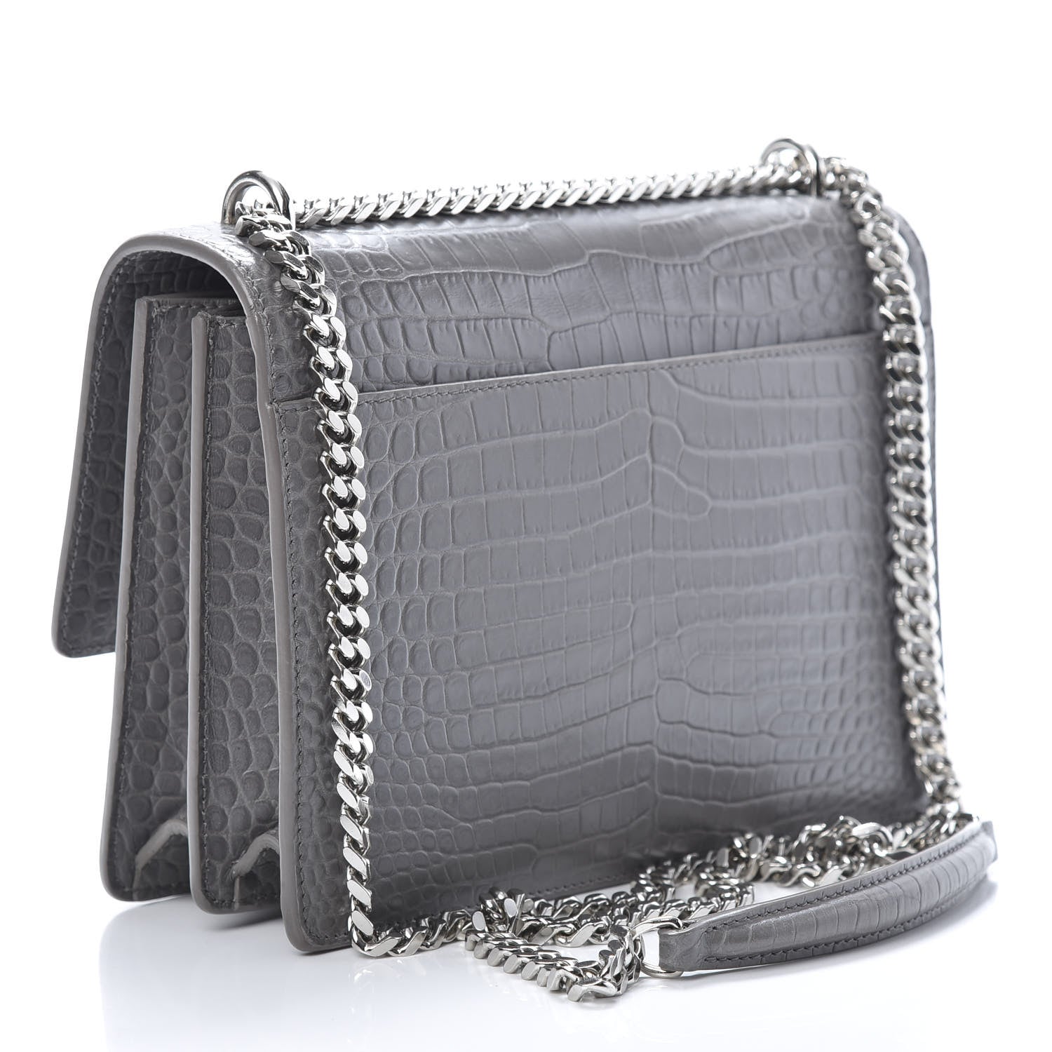 Saint Laurent Calfskin Crocodile Embossed Medium Monogram Sunset Fog 3 of 11