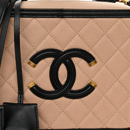 Chanel Caviar Quilted Medium CC Filigree Vanity Case Beige Black 8 of 11