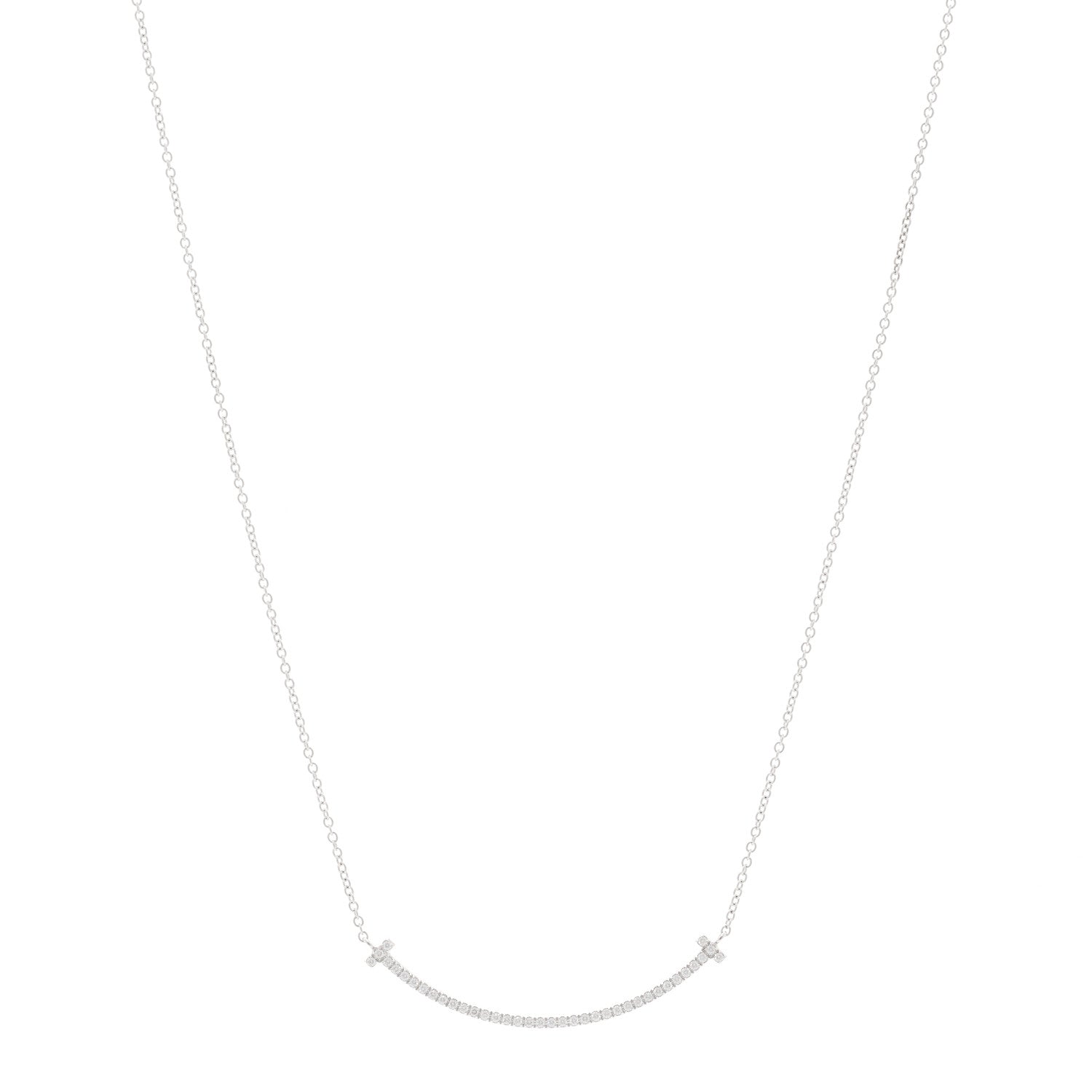Tiffany 18K White Gold Diamond Small T Smile Pendant Necklace 1 of 4
