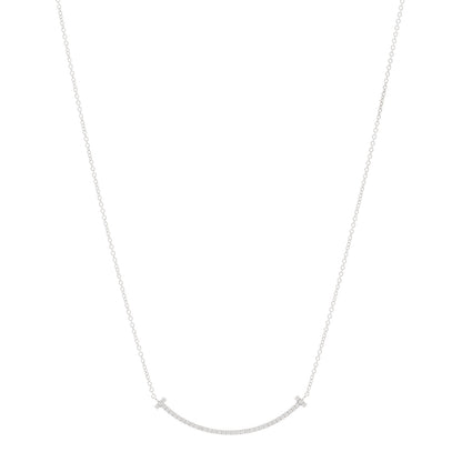 Tiffany 18K White Gold Diamond Small T Smile Pendant Necklace 1 of 4