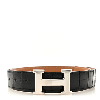 Hermes Shiny Porosus Crocodile 32mm Belt 75 30 Black 1 of 6