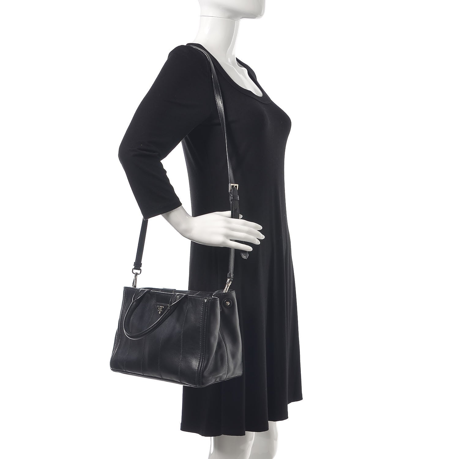 Prada Nappa Vertical Stitched Tote Black 3 of 14
