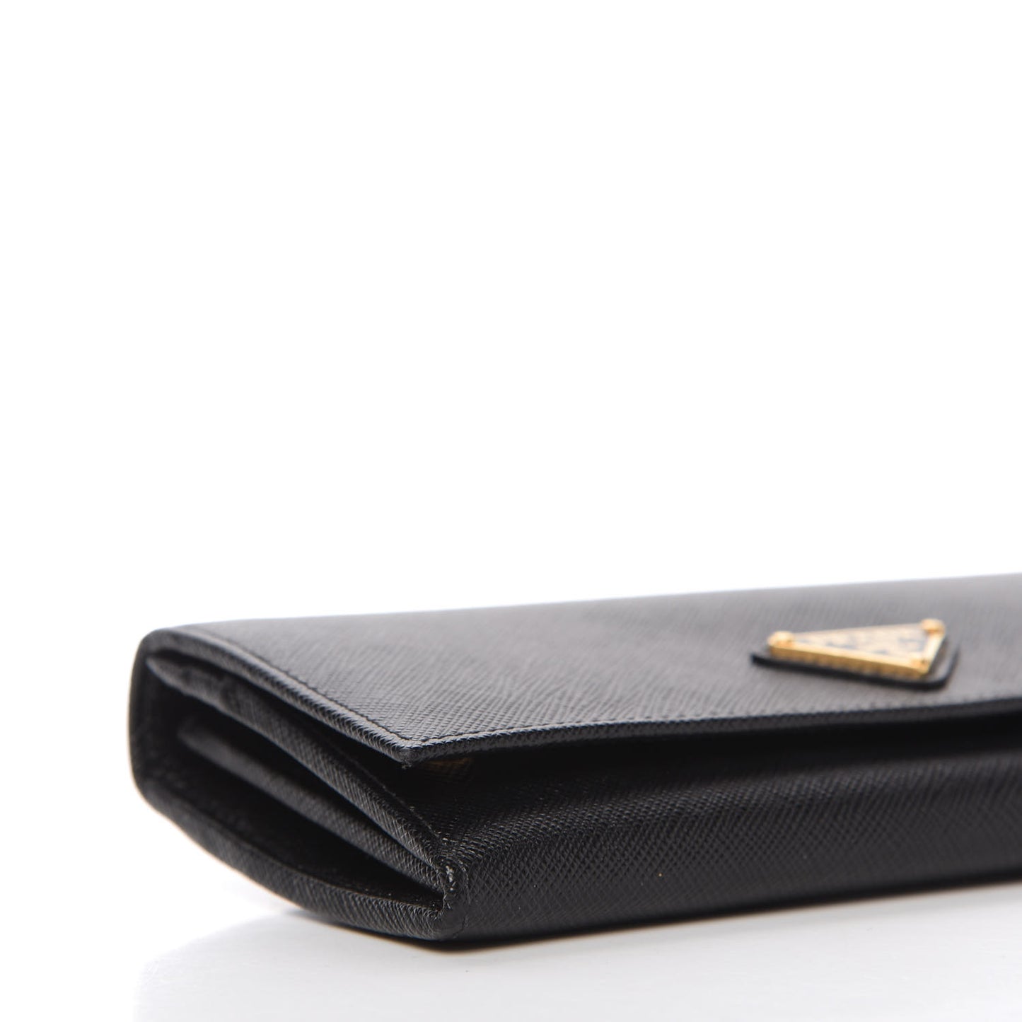 Saffiano Triangle Logo Continental Flap Travel Wallet Black