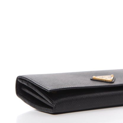 Prada Saffiano Triangle Logo Continental Flap Travel Wallet Black 6 of 10
