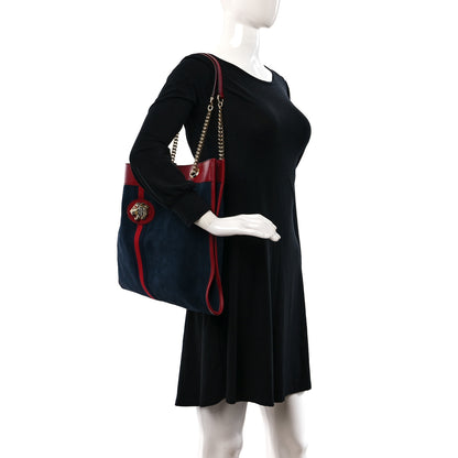Gucci Suede Calfskin Large Rajah Chain Tote New Blue Romantic Cherry 3 of 13
