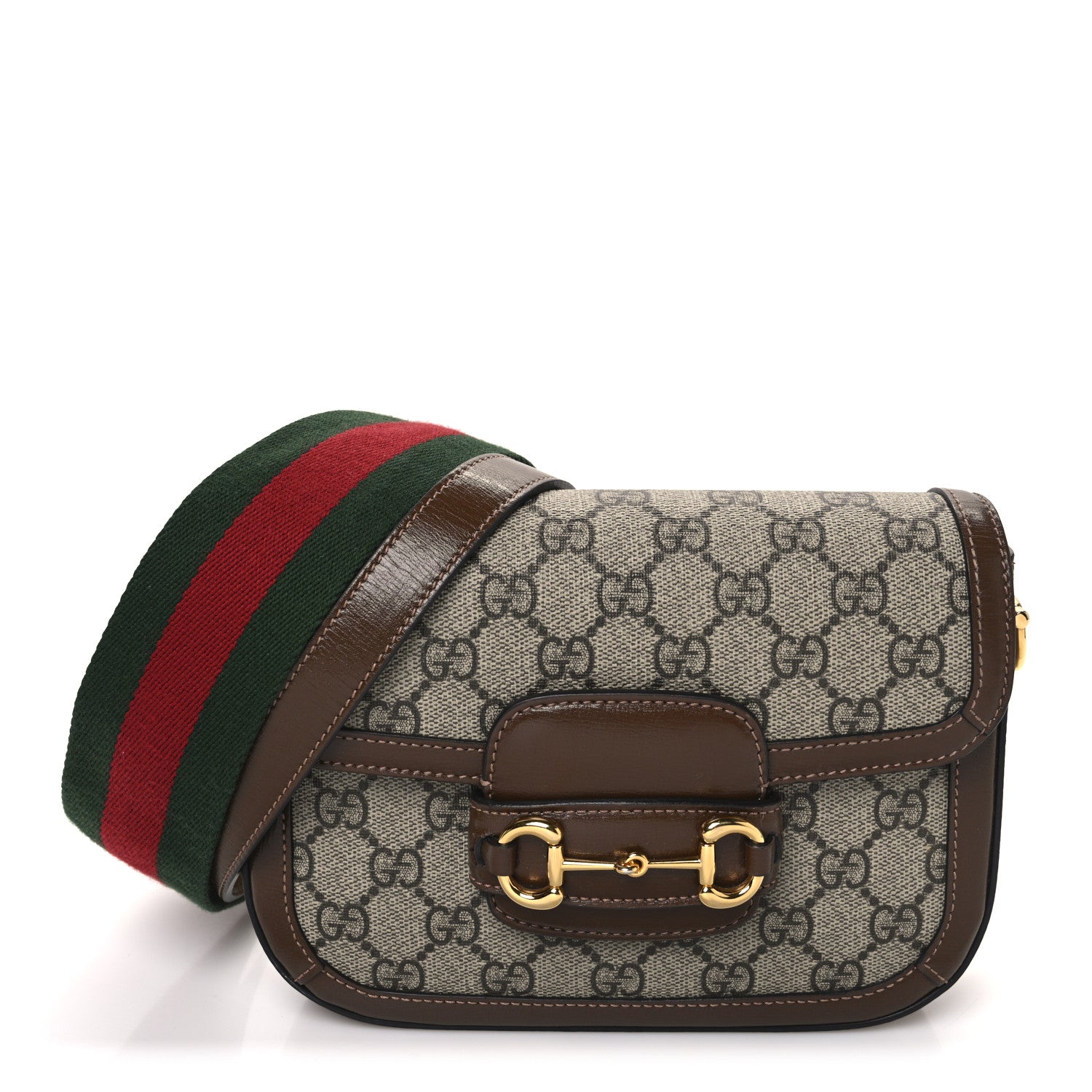Gucci GG Supreme Monogram Web Mini Horsebit 1955 Shoulder Bag Beige Brown Sugar 1 of 10