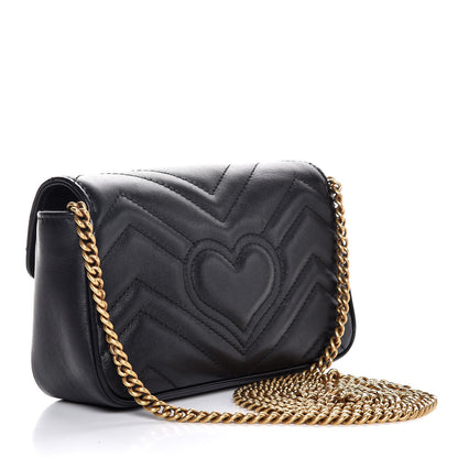 Gucci Calfskin Matelasse Super Mini GG Marmont Shoulder Bag Black 3 of 7