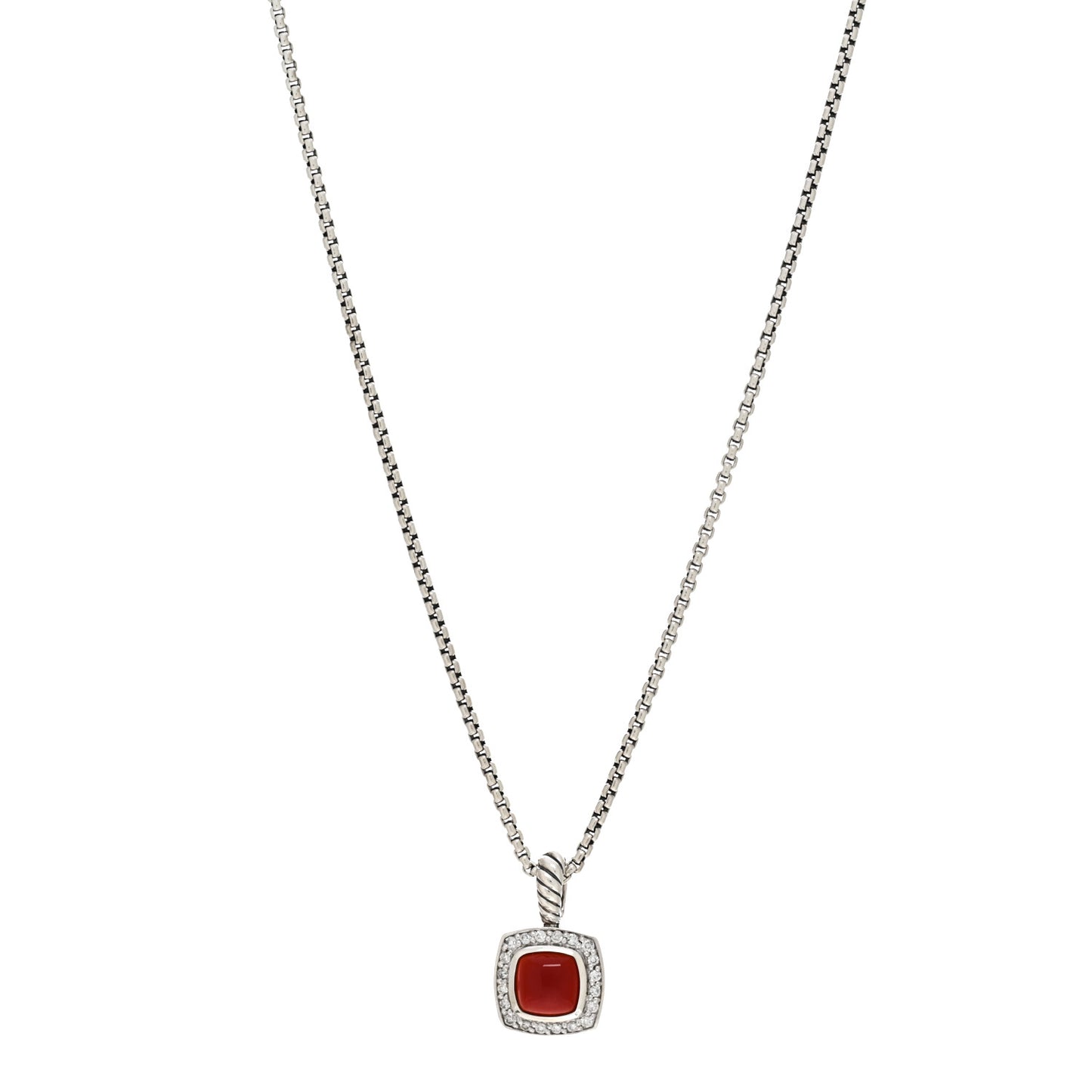 Sterling Silver Diamond Carnelian 7mm Petite Albion Pendant Necklace