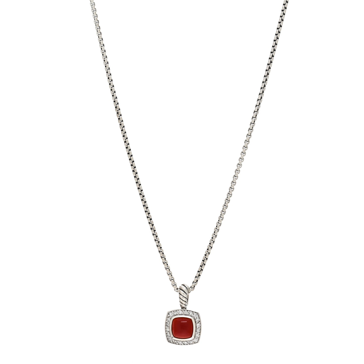 David Yurman Sterling Silver Diamond Carnelian 7mm Petite Albion Pendant Necklace 1 of 4