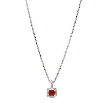 David Yurman Sterling Silver Diamond Carnelian 7mm Petite Albion Pendant Necklace 1 of 4