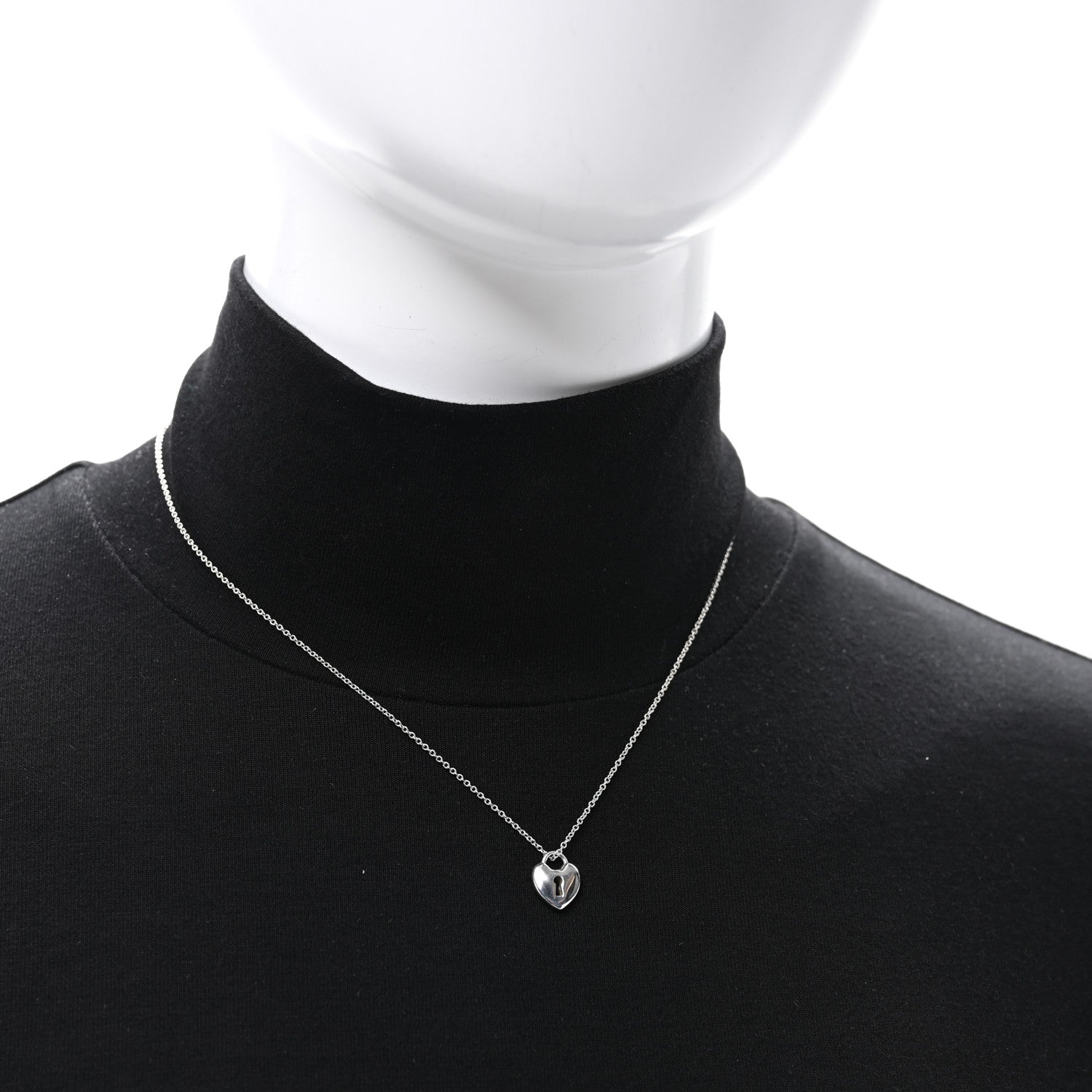 Tiffany Sterling Silver Heart Lock Pendant Link Necklace 2 of 4