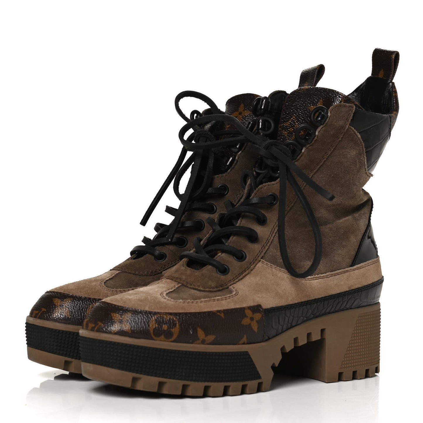 Suede Calfskin Monogram Laureate Platform Desert Boots 37.5 Taupe