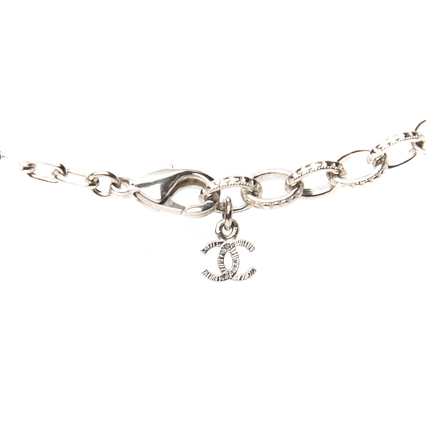 Pearl Baguette Crystal CC Short Necklace Silver
