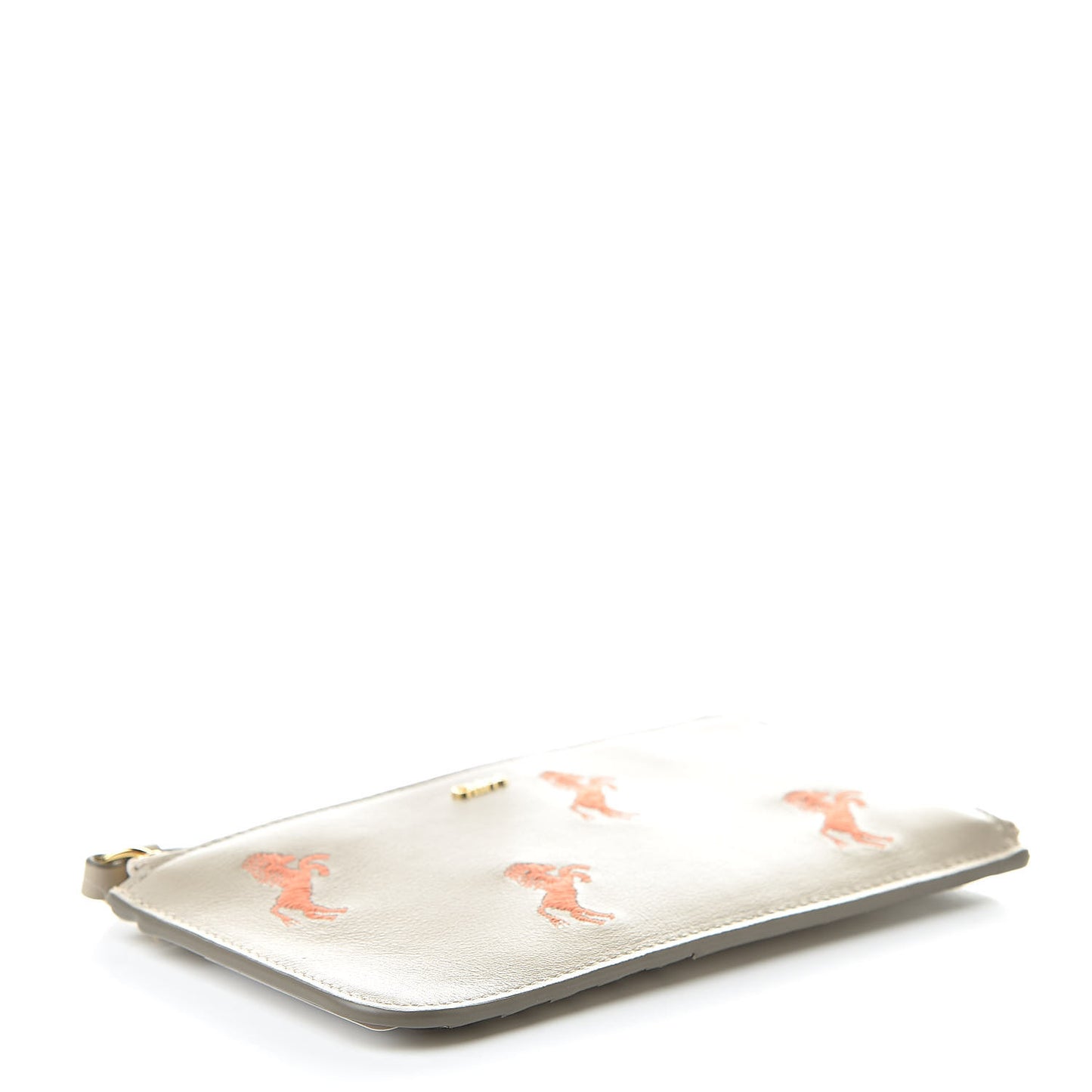 Smooth Calfskin Little Horses Embroidered Medium Signature Wallet Pastel Grey
