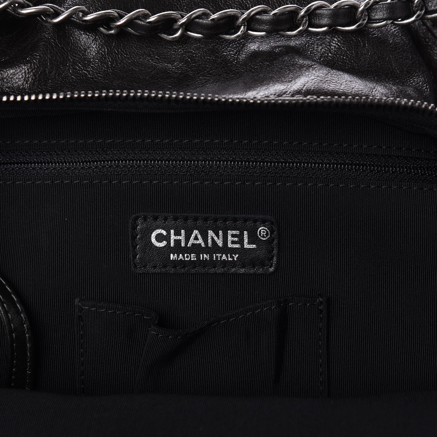 Chanel Metallic Lambskin Quilted Drawstring Backpack Black 7 of 13