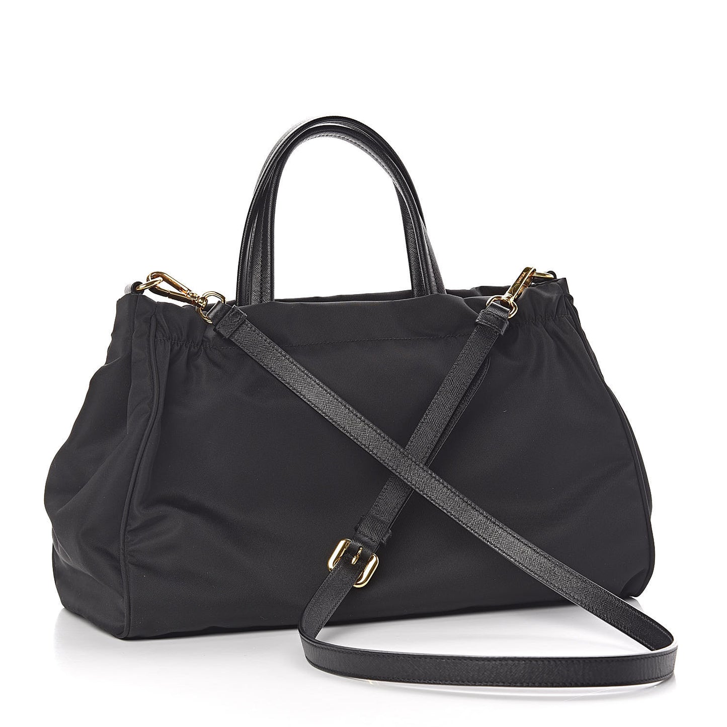 Tessuto Nylon Saffiano Shopping Satchel Black