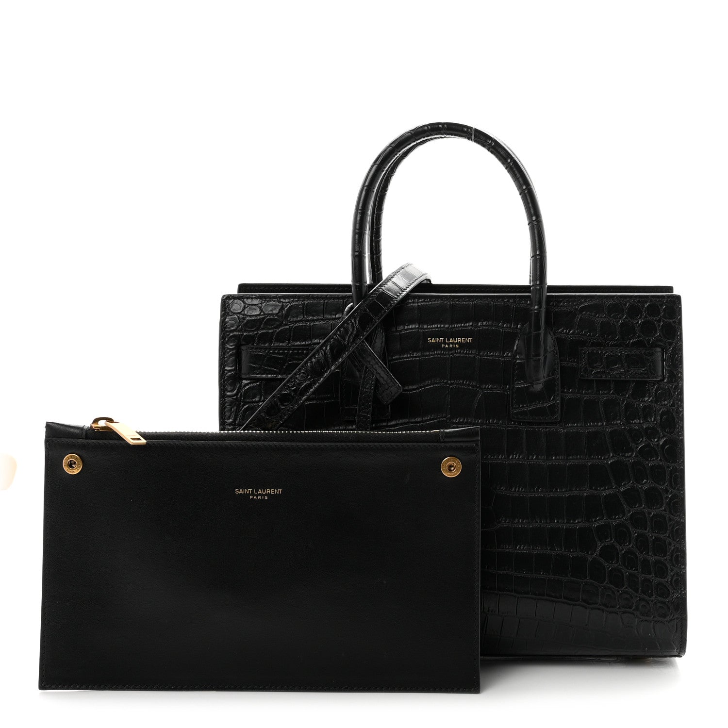 Saint Laurent Calfskin Crocodile Embossed Baby Sac De Jour Black 3 of 10
