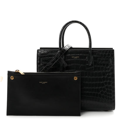 Saint Laurent Calfskin Crocodile Embossed Baby Sac De Jour Black 3 of 10