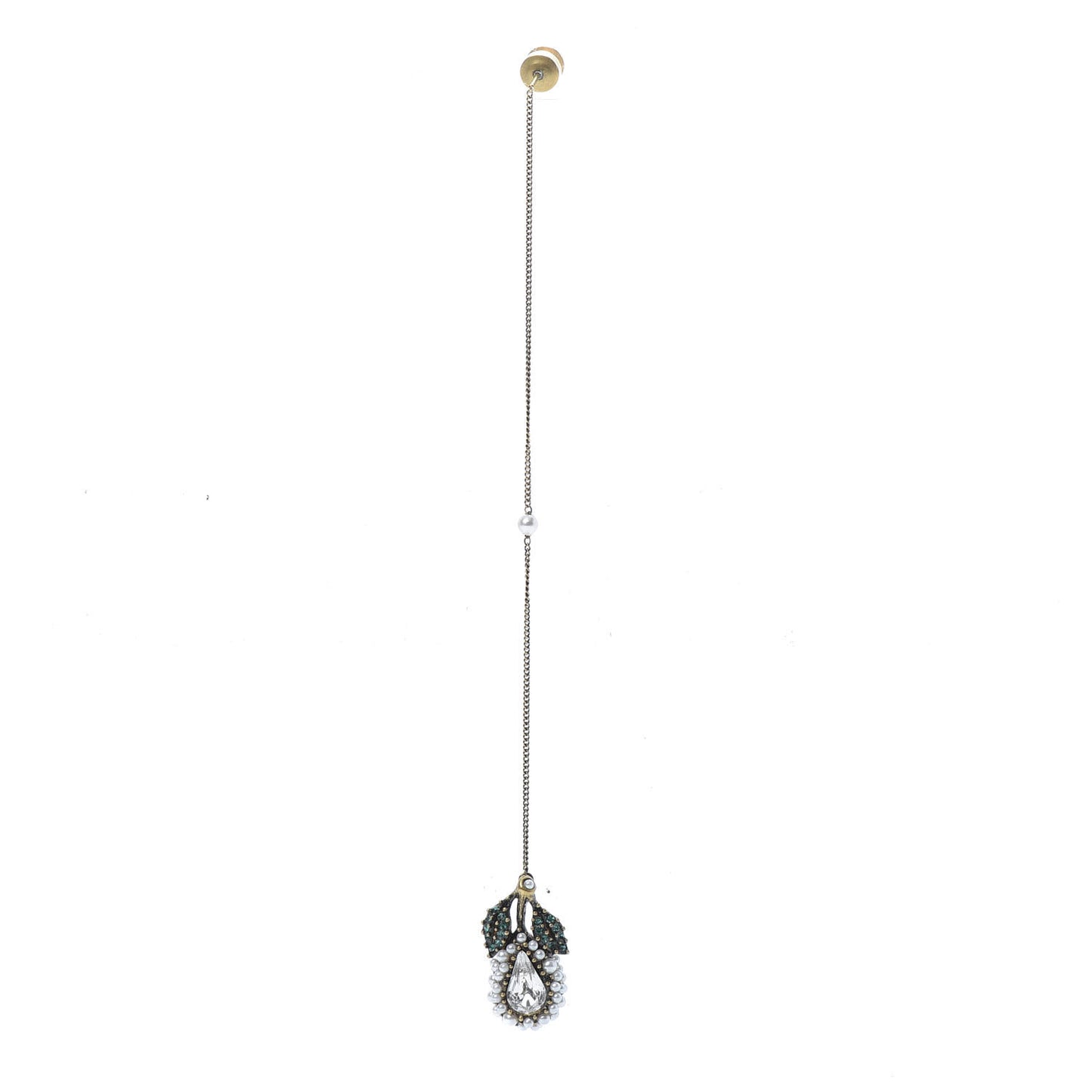 Pearl Crystal Single Pendant Earring Aged Gold Multicolor