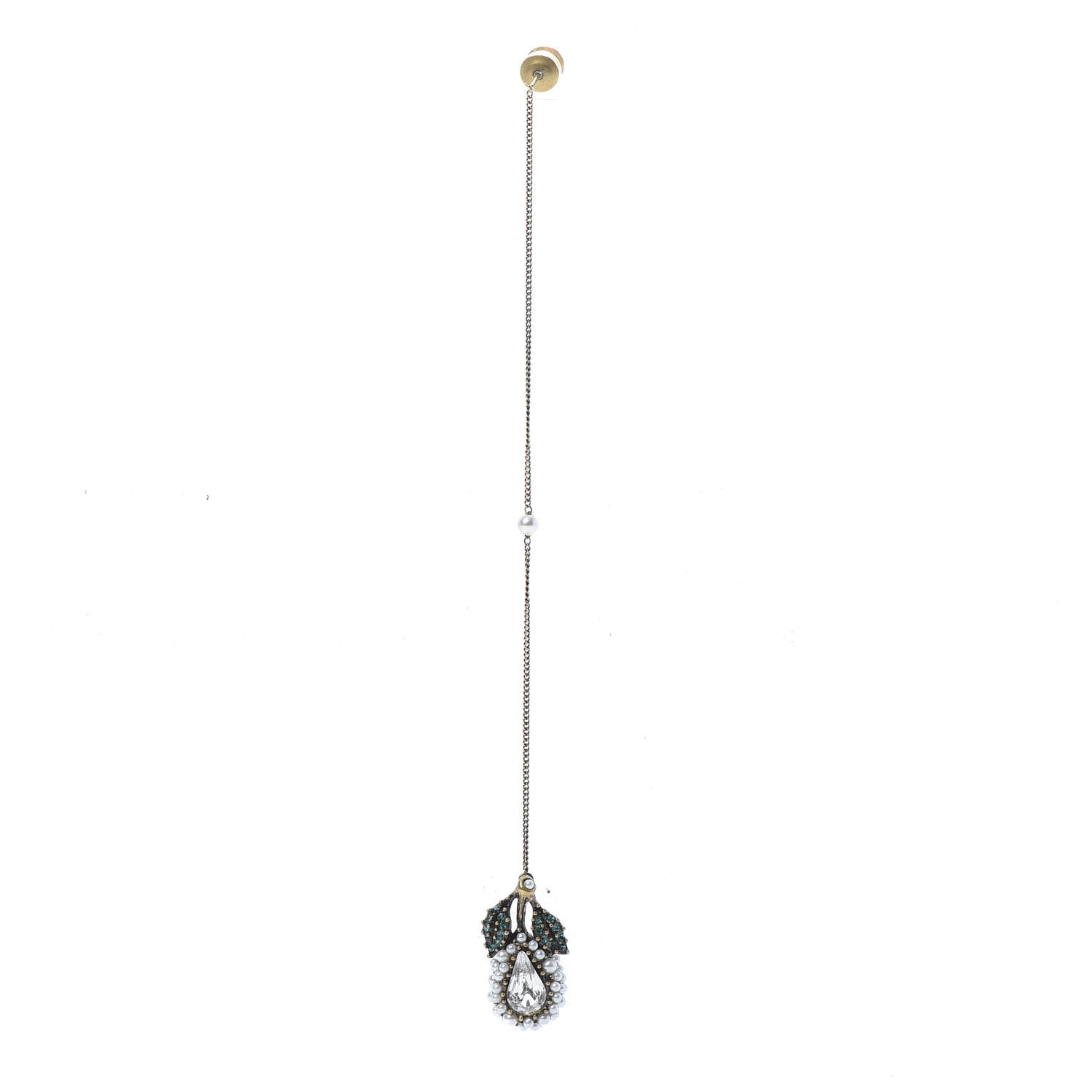 Gucci Pearl Crystal Single Pendant Earring Aged Gold Multicolor 1 of 5