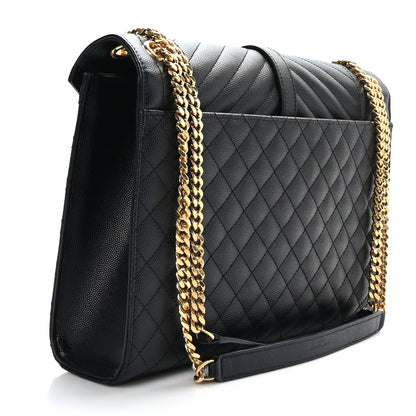 Saint Laurent Grain De Poudre Textured Mixed Matelasse Large Triquilt Monogram Satchel Black 3 of 8