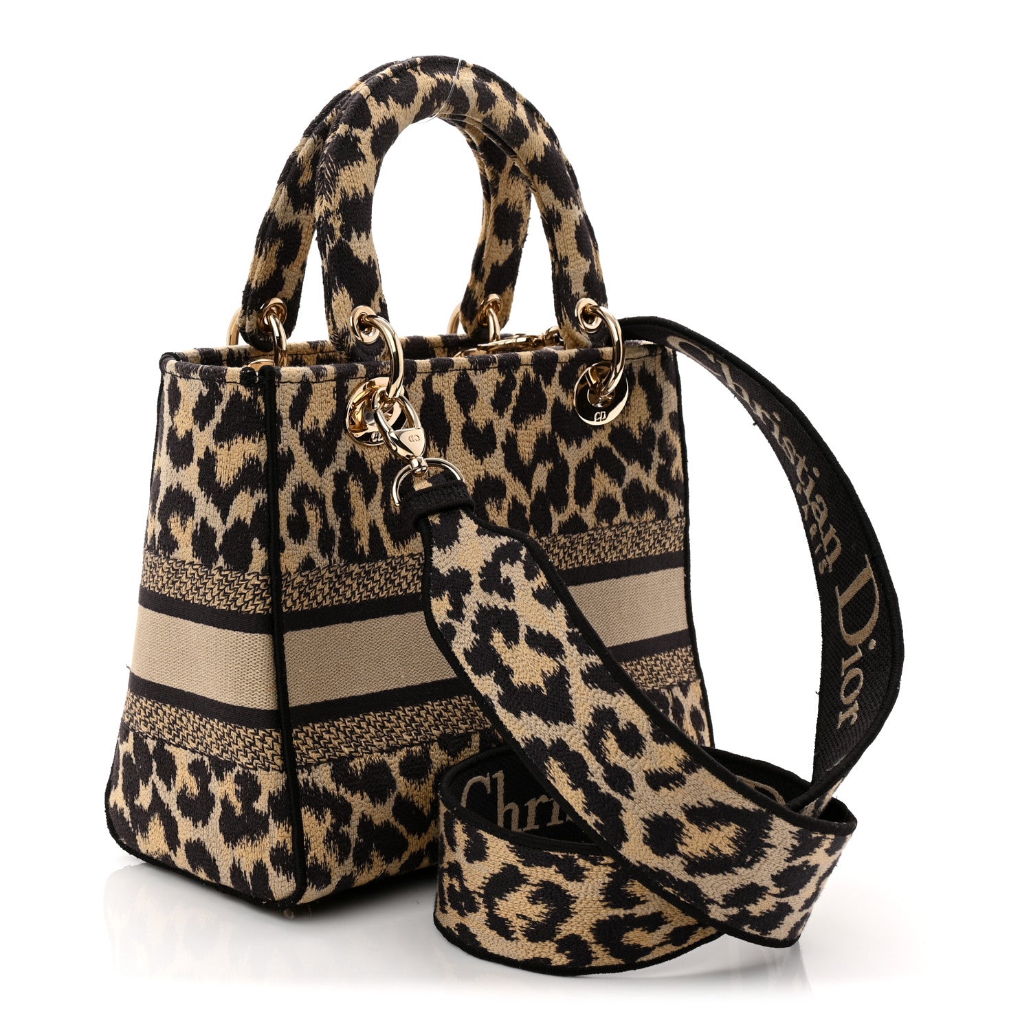 Christian Dior Canvas Medium Mizza Embroidered Lady D-Lite Beige