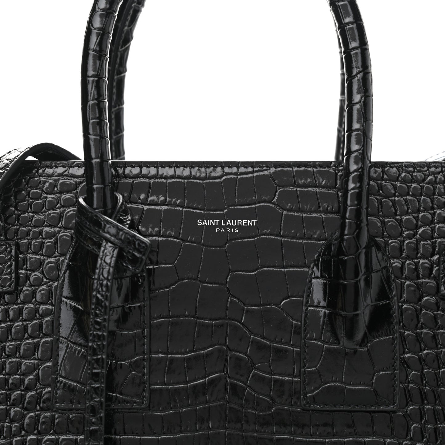 Calfskin Crocodile Embossed Small Sac de Jour Black