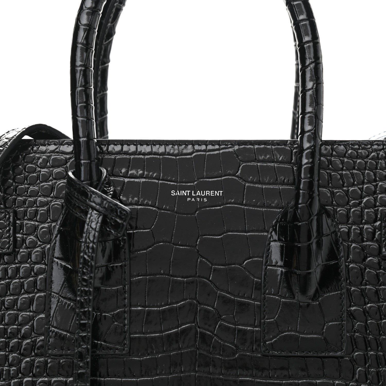 Saint Laurent Calfskin Crocodile Embossed Small Sac de Jour Black 7 of 10