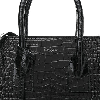 Saint Laurent Calfskin Crocodile Embossed Small Sac de Jour Black 7 of 10