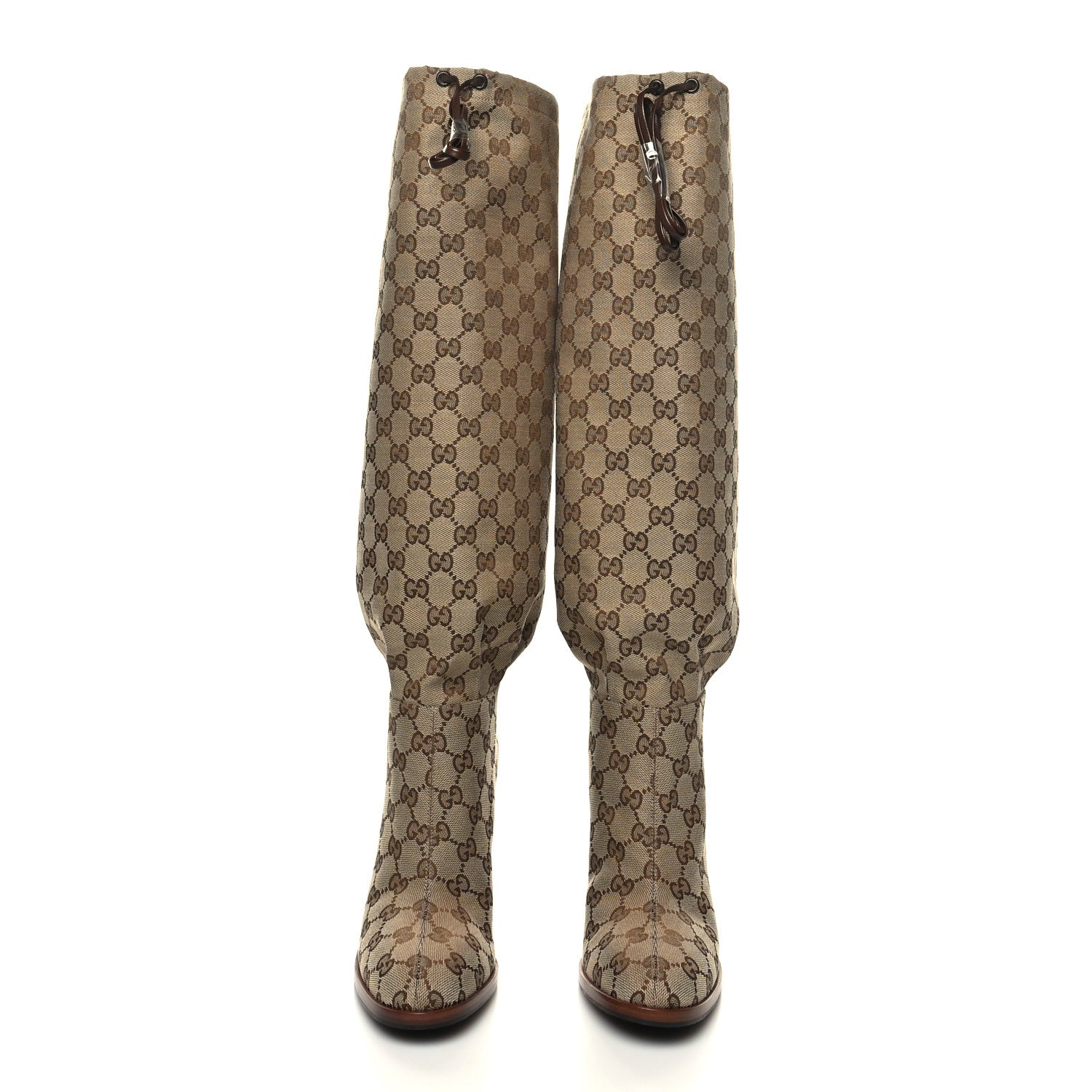 Gucci Monogram Malaga Kid Lisa Mid Heel Boots 38.5 Beige Ebony 2 of 7
