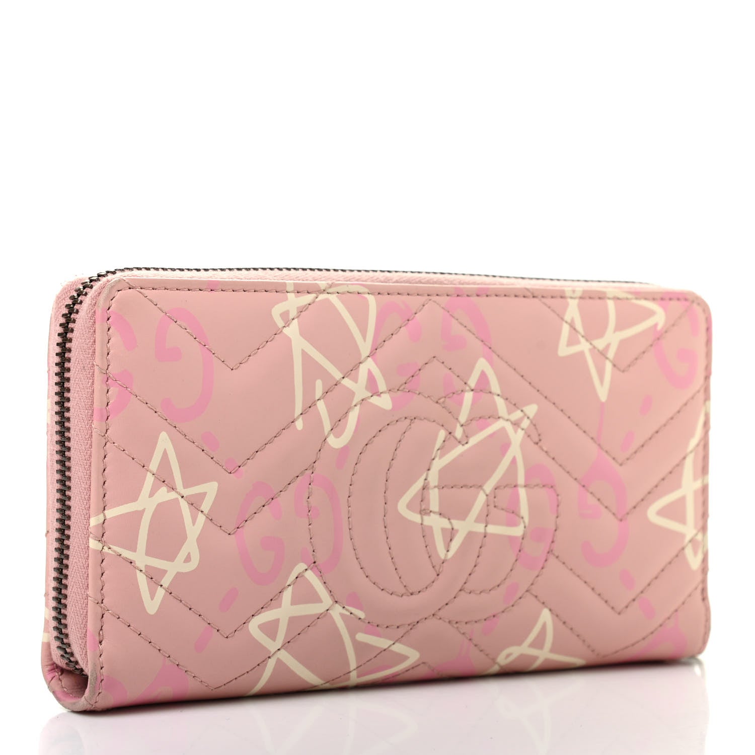 Gucci Calfskin Matelasse GucciGhost GG Marmont Zip Around Wallet Perfect Pink Rosa Ivory 3 of 8