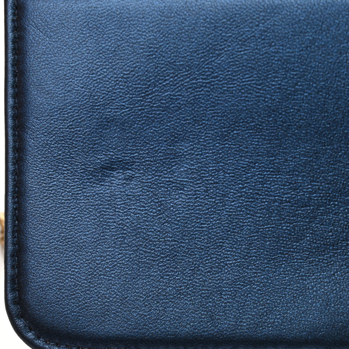 Metallic Lambskin Quilted Boy Wallet On Chain WOC Blue