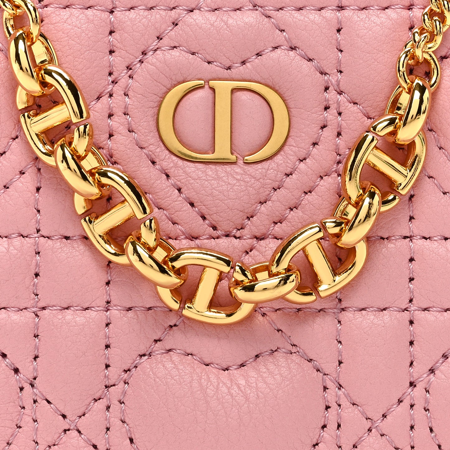 Calfskin Cannage Dioramour Caro Heart Pouch With Chain Old Rose