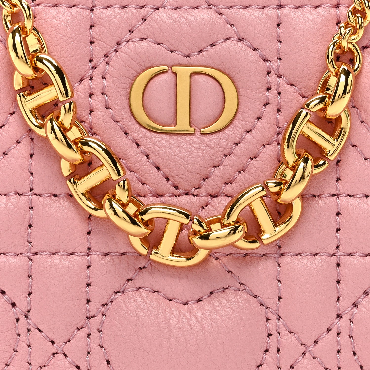 Christian Dior Calfskin Cannage Dioramour Caro Heart Pouch With Chain Old Rose 8 of 9