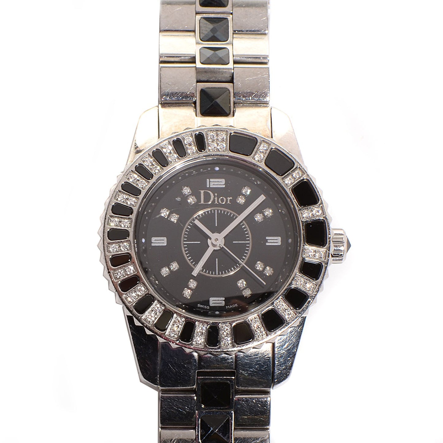 Stainless Steel Diamond Sapphire 29mm Christal Quartz Watch Black