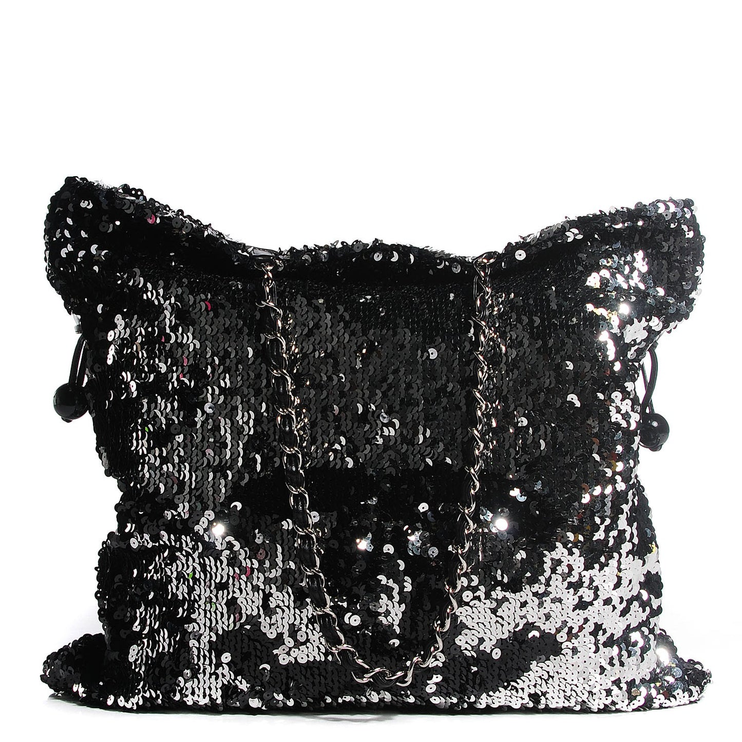 Sequin Summer Night Drawstring Tote Black