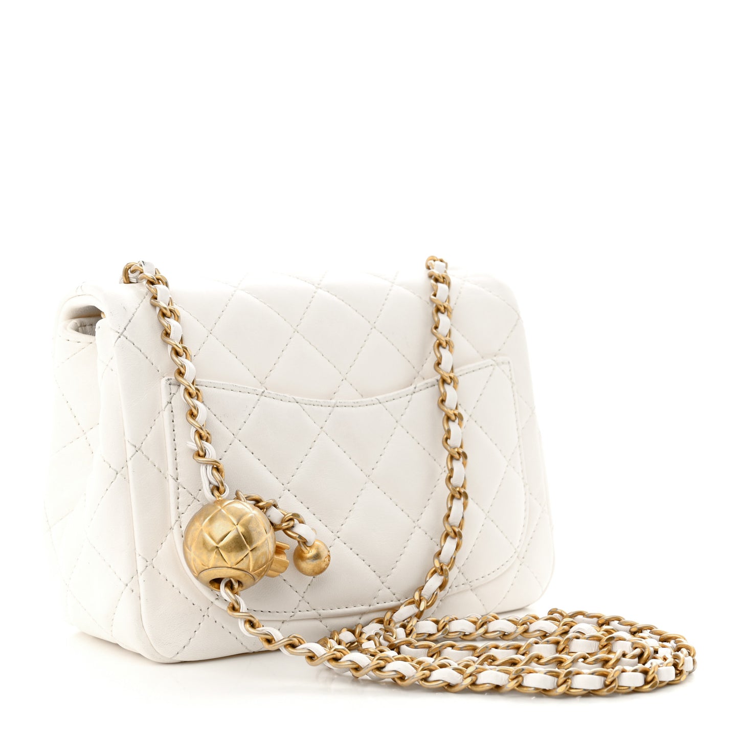 Lambskin Quilted Mini Pearl Crush Flap White